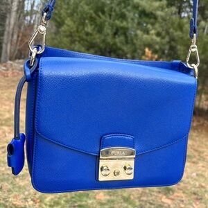 Furla Blue Crossbody Bag with Gold Accents